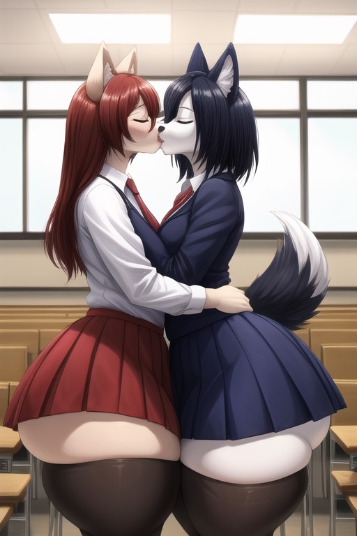 Girls Kissing, Extremely Large Ass, School Uniform Furry AI Porn