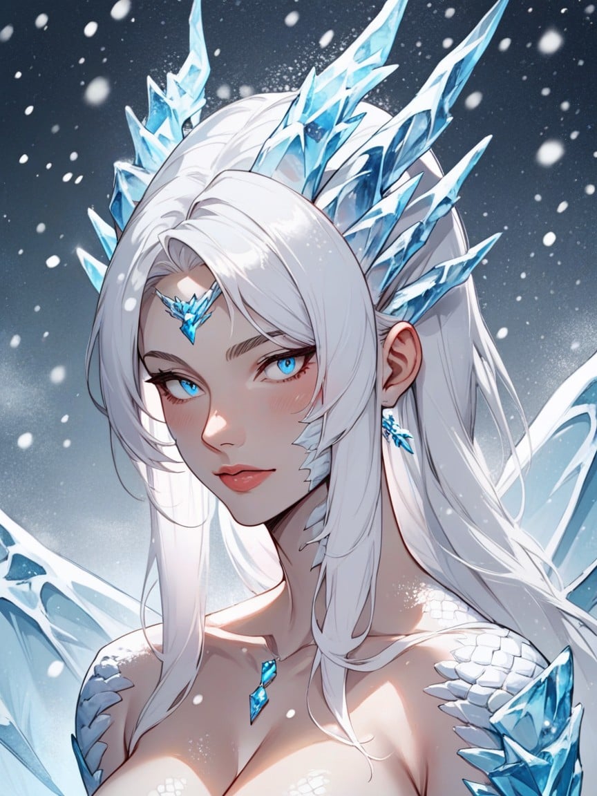 White Dragon Woman, 普通の胸, Ice MagicファーリーAIポルノ