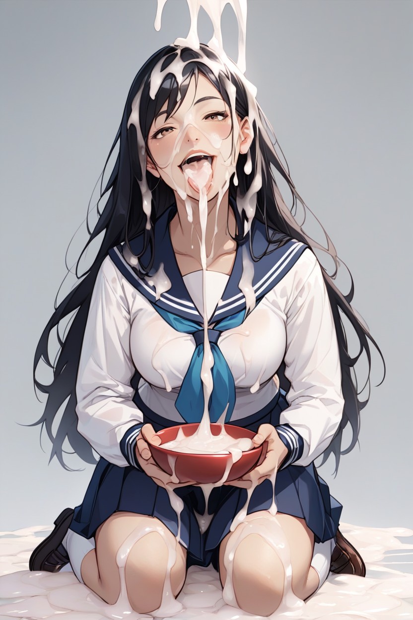 Dark Blue School Skirt, Cum Full Of The Bowl, Small Breast Furry AI Porn