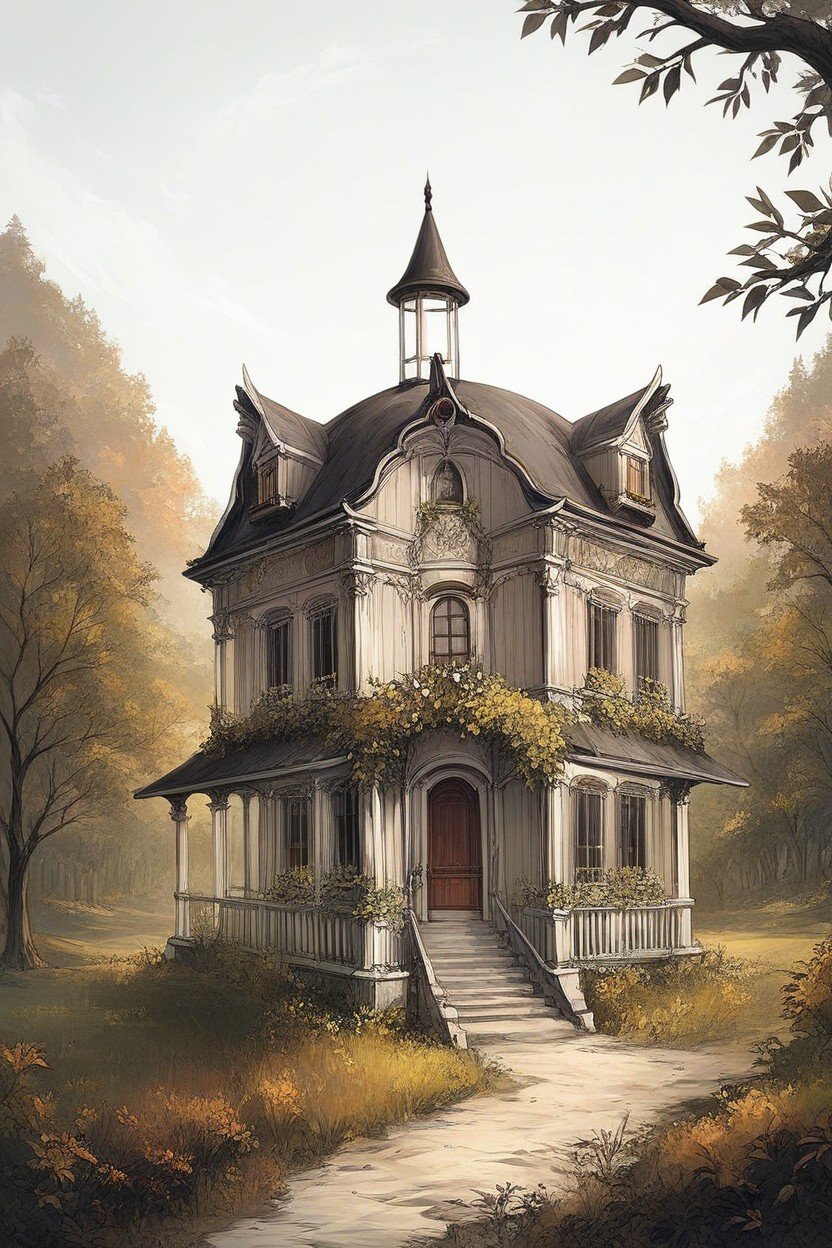 Scenery Of A Victorian Style House In The Coutryside Surrounded By Rolling Hills And Beautiful Forests AI Porn