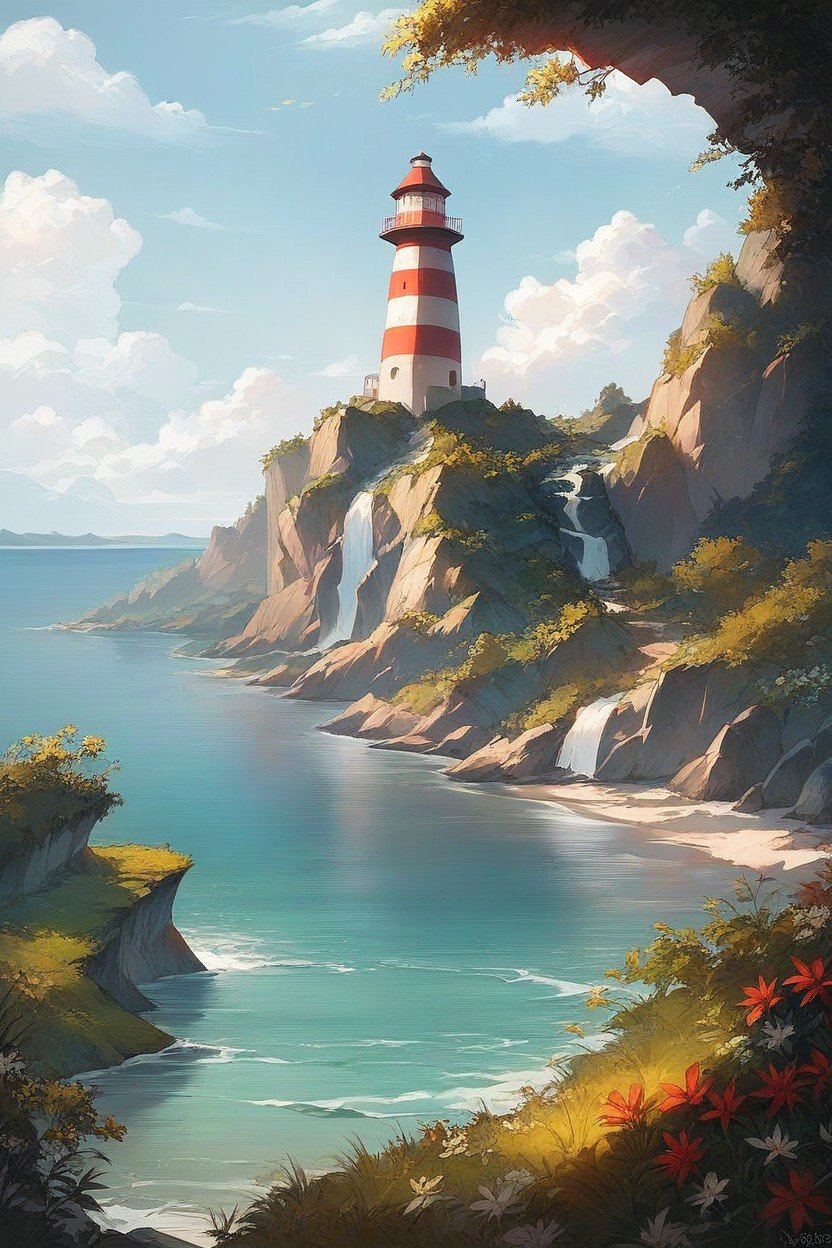 Scenery Of A Beautiful Lighthouse On The Cliffs Overlooking A Waste Blue OceanAIポルノ