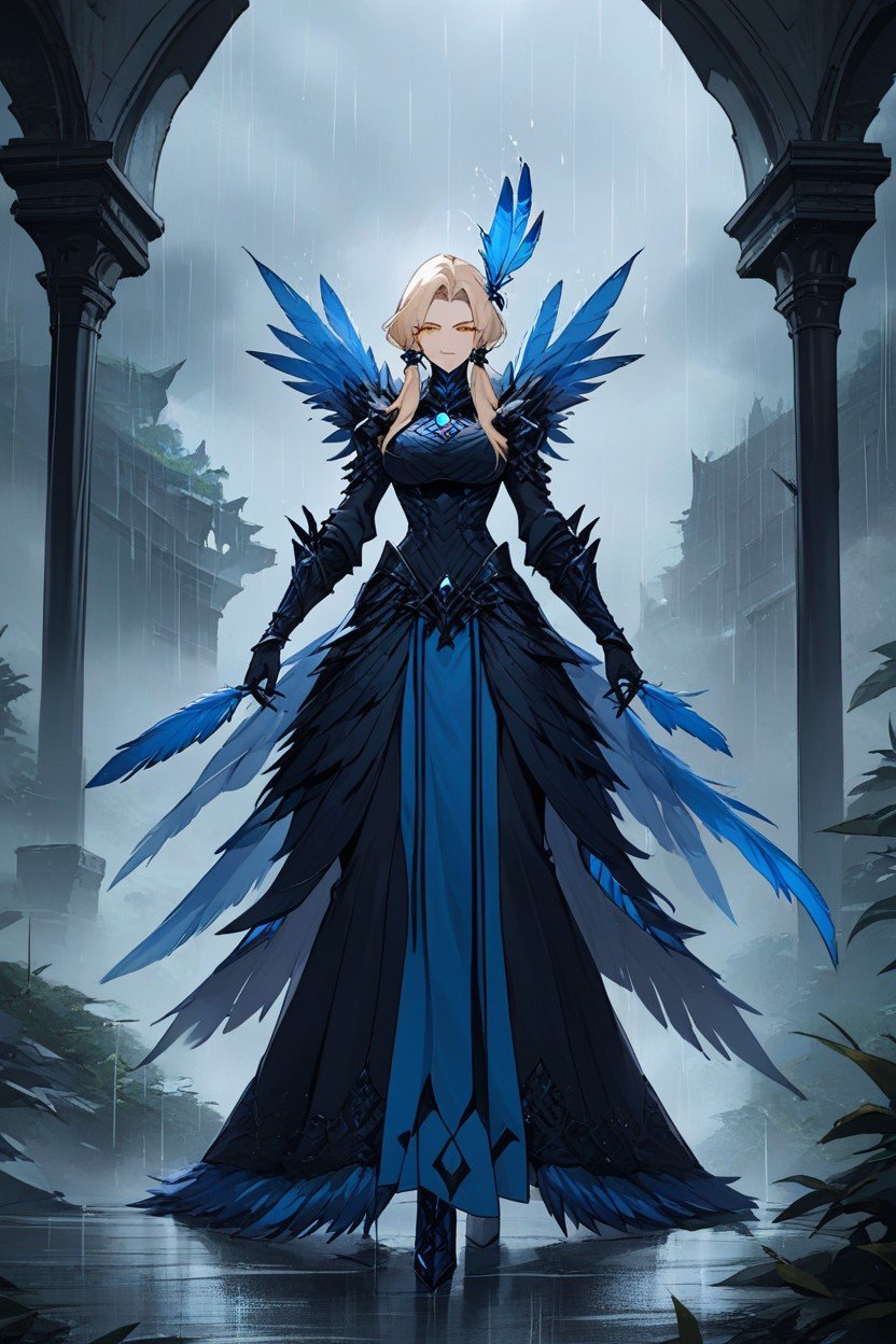 Blue Feather Armor, Blue Feather Skirt, Dark Blue Abyssal TemplePorno AI Furry