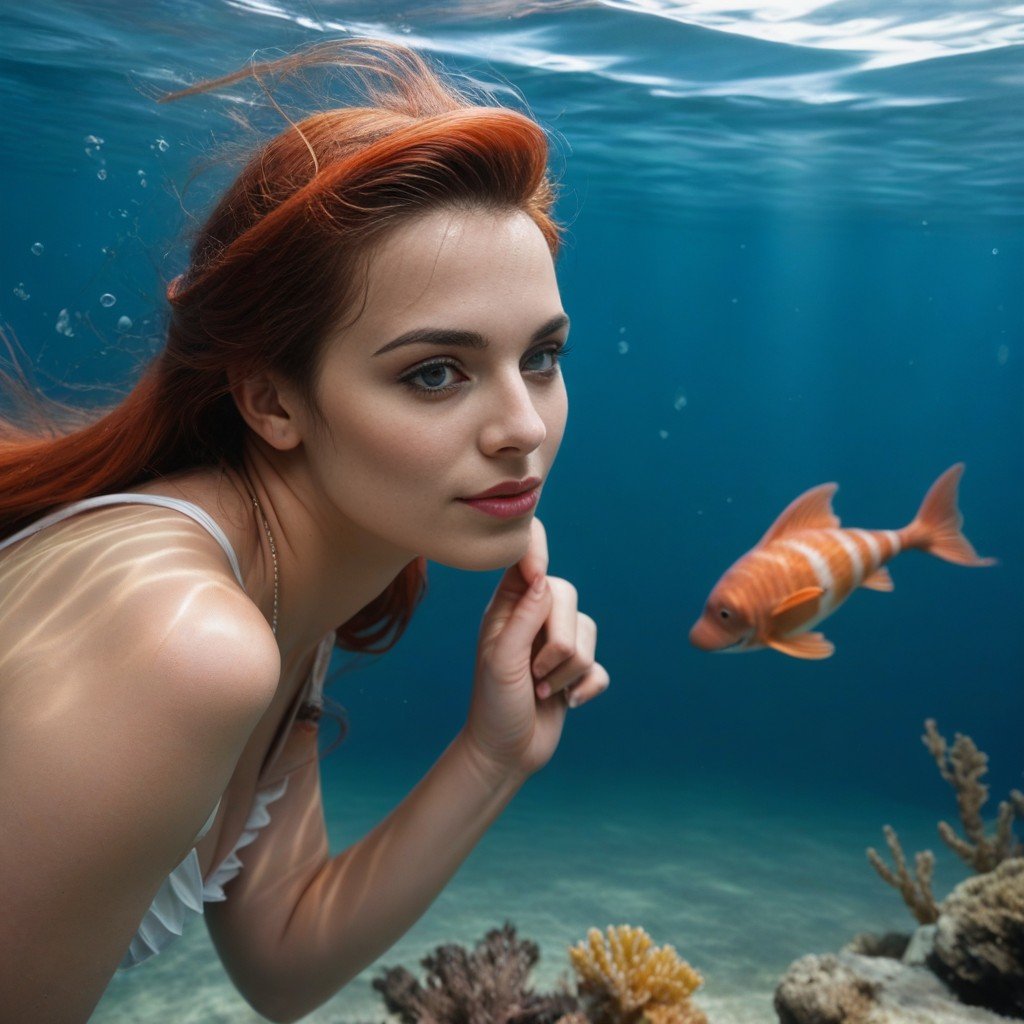 Underwater, Ocean, Ariel From The MermaidPorno IA transsexuelle