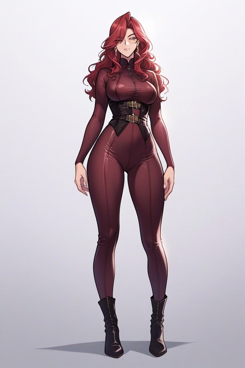 Ropa Ajustada, Deep Wine Red Hair, Cuerpo CompletoPorno AI Furry