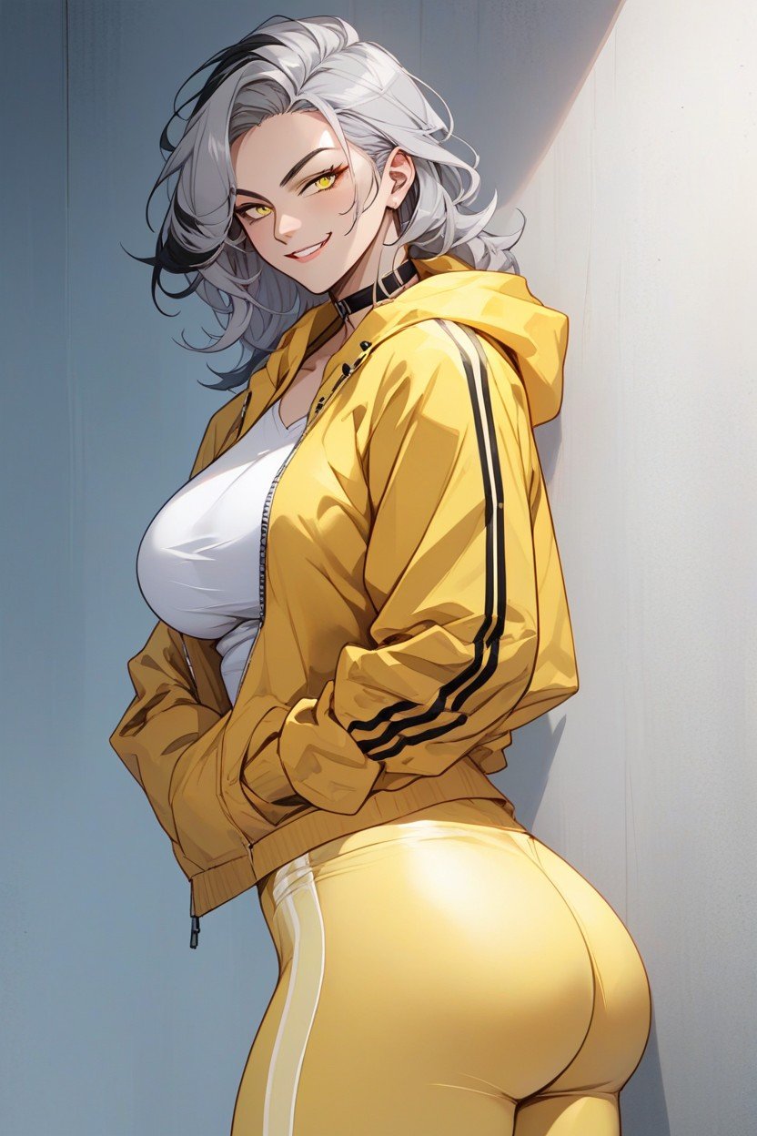 Yellow Eyes, Perfect Ass, Multicolor Hair Gray Hair With Yellow Highlight퍼리 AI 포르노