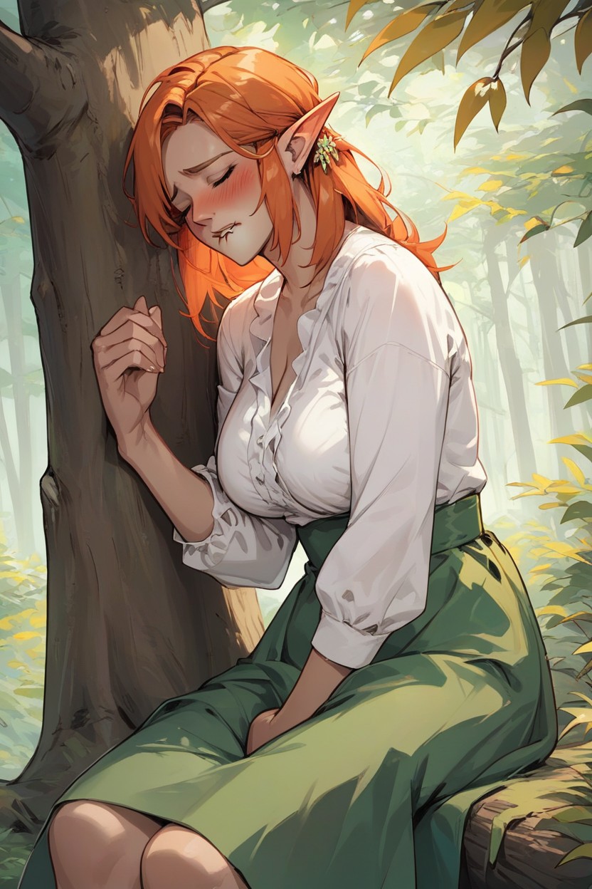 Forest, Leaning Against Tree, Blushing Hentai IA pornografia