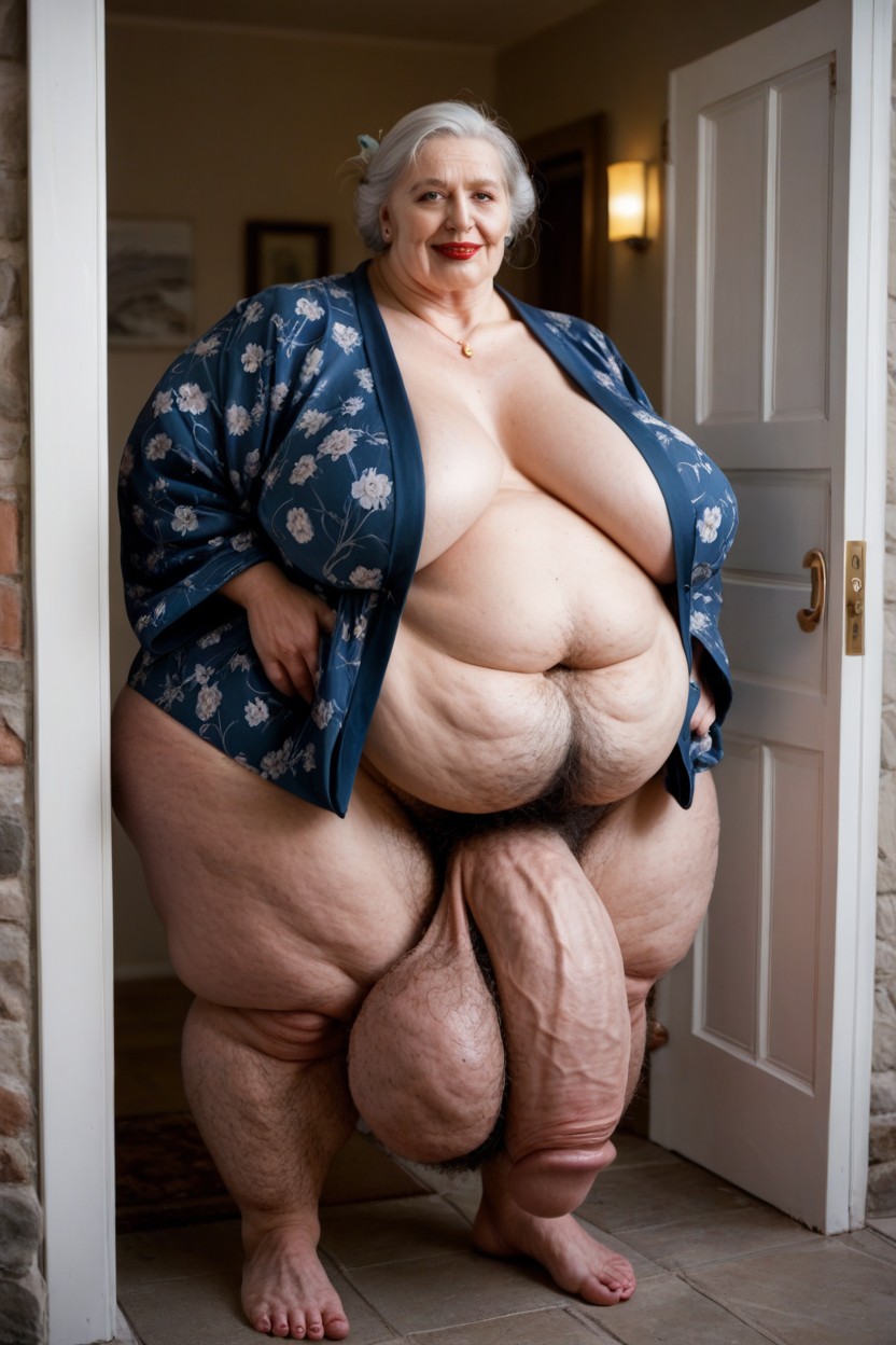 Bathrobe, Big Belly, Cellulite Body Shemale AI Porn