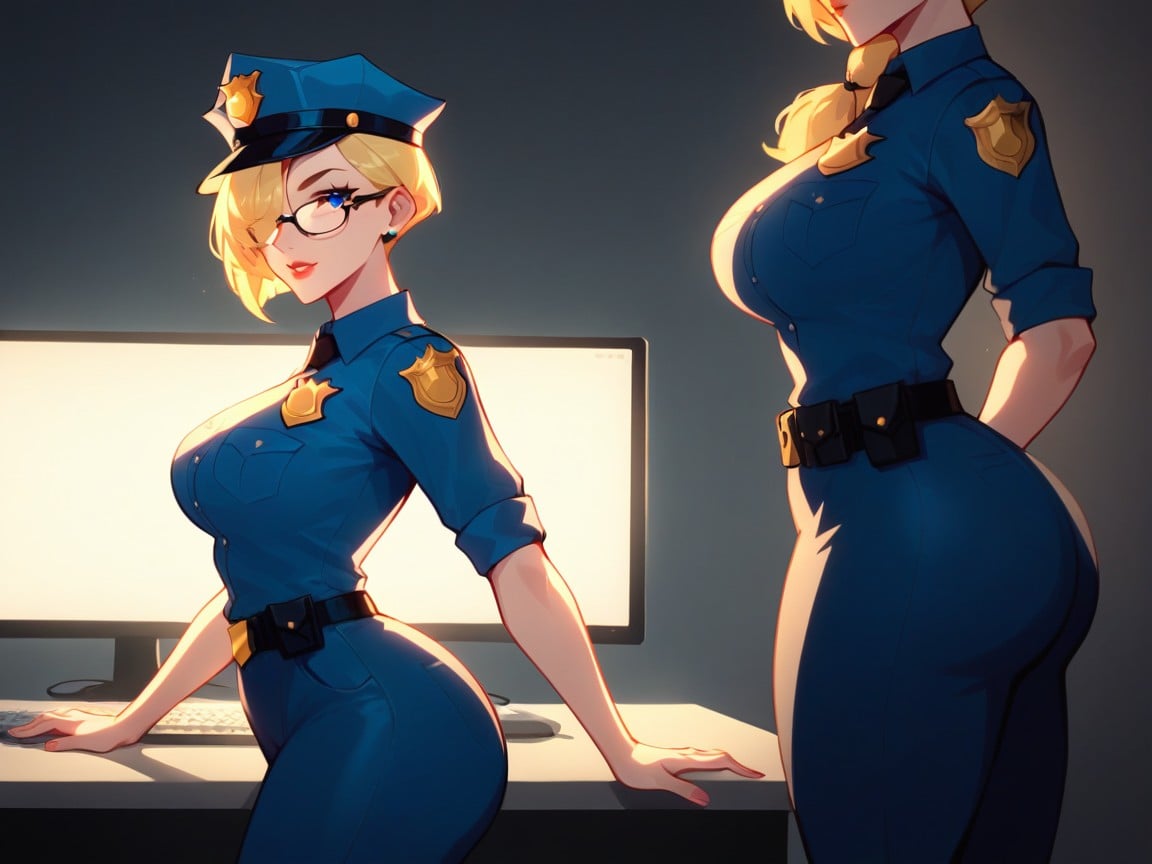 Woman, Police Headquarters Background, Glasses Hentai IA pornografia