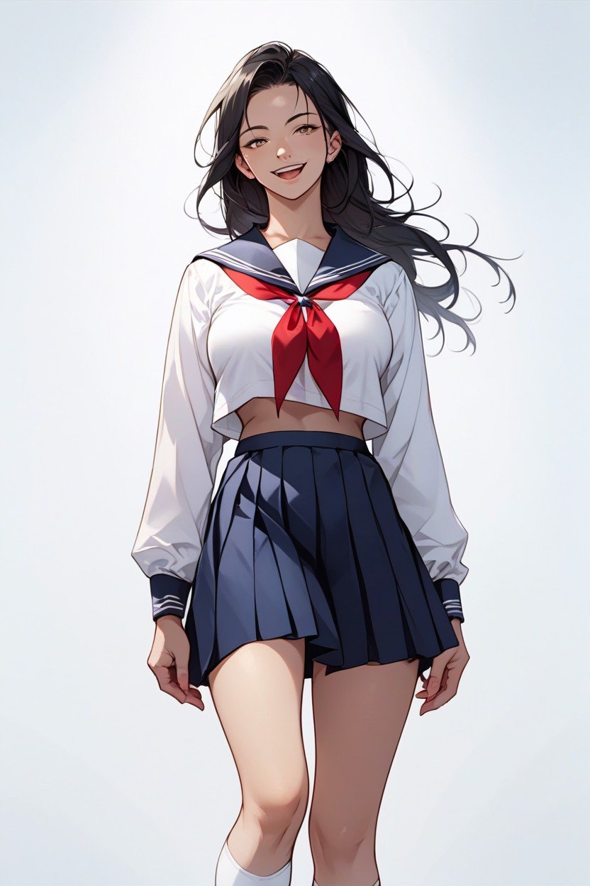 세일러복, Dark Blue School Skirt, 서 있기퍼리 AI 포르노