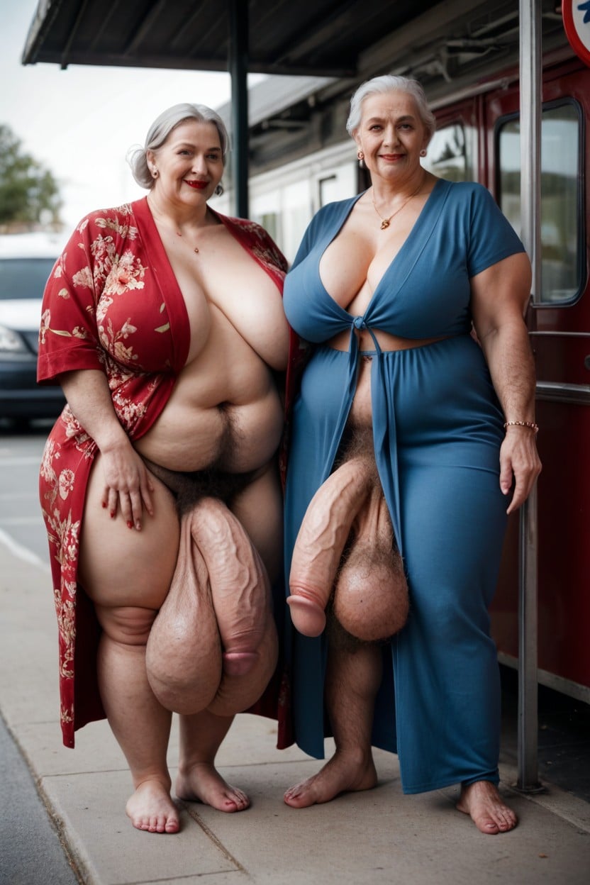 Fully Clothed, Bathrobe, Huge Really Hairy Saggy Balls Obese Shemale AI Porn