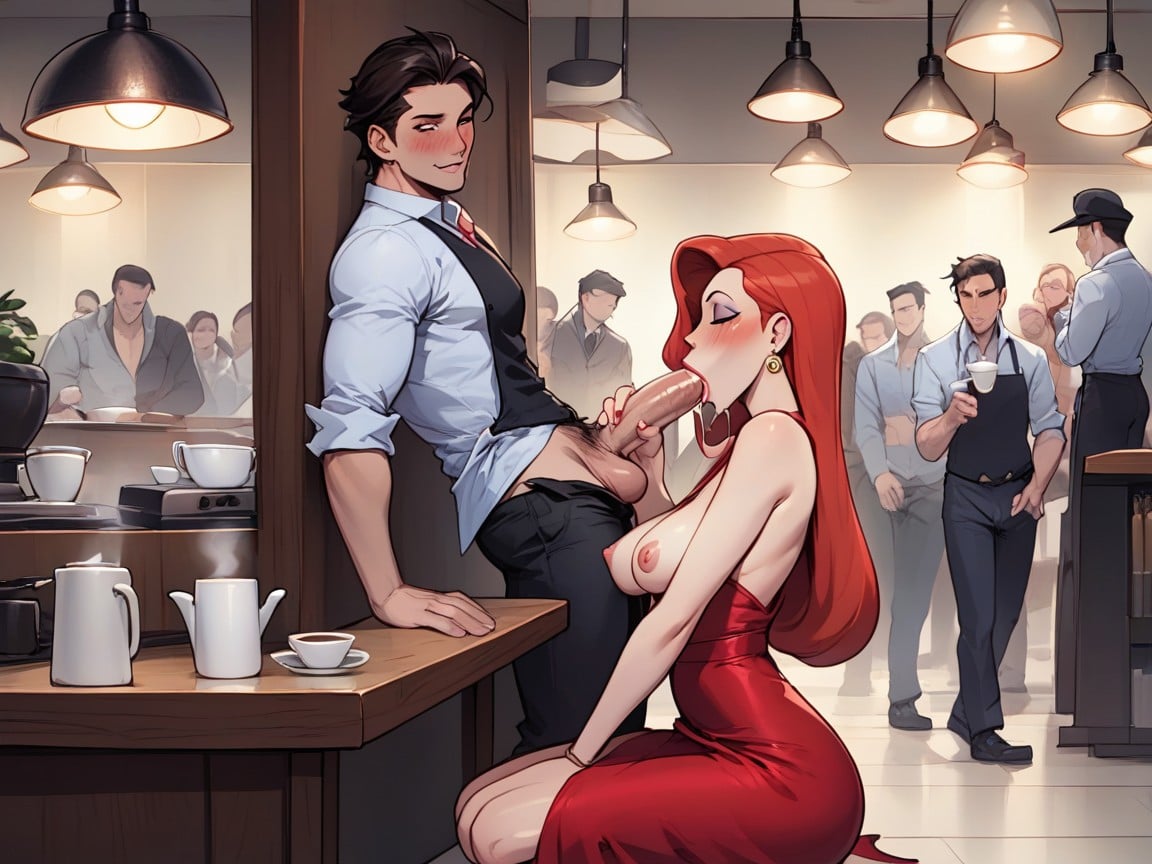 Extremely Loose Red Sequence Gown, Narrow Breasts, Rounded Bottom Breasts AI Porn