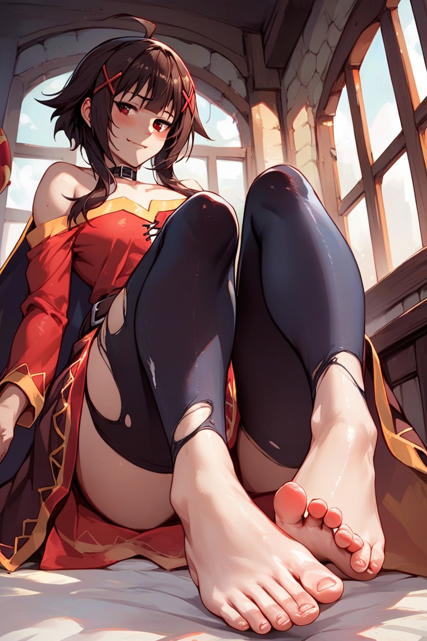 Megumin From Konosuba Dressed As Spider-man, Torn Costume, Feet Focus Hentai AI Porn