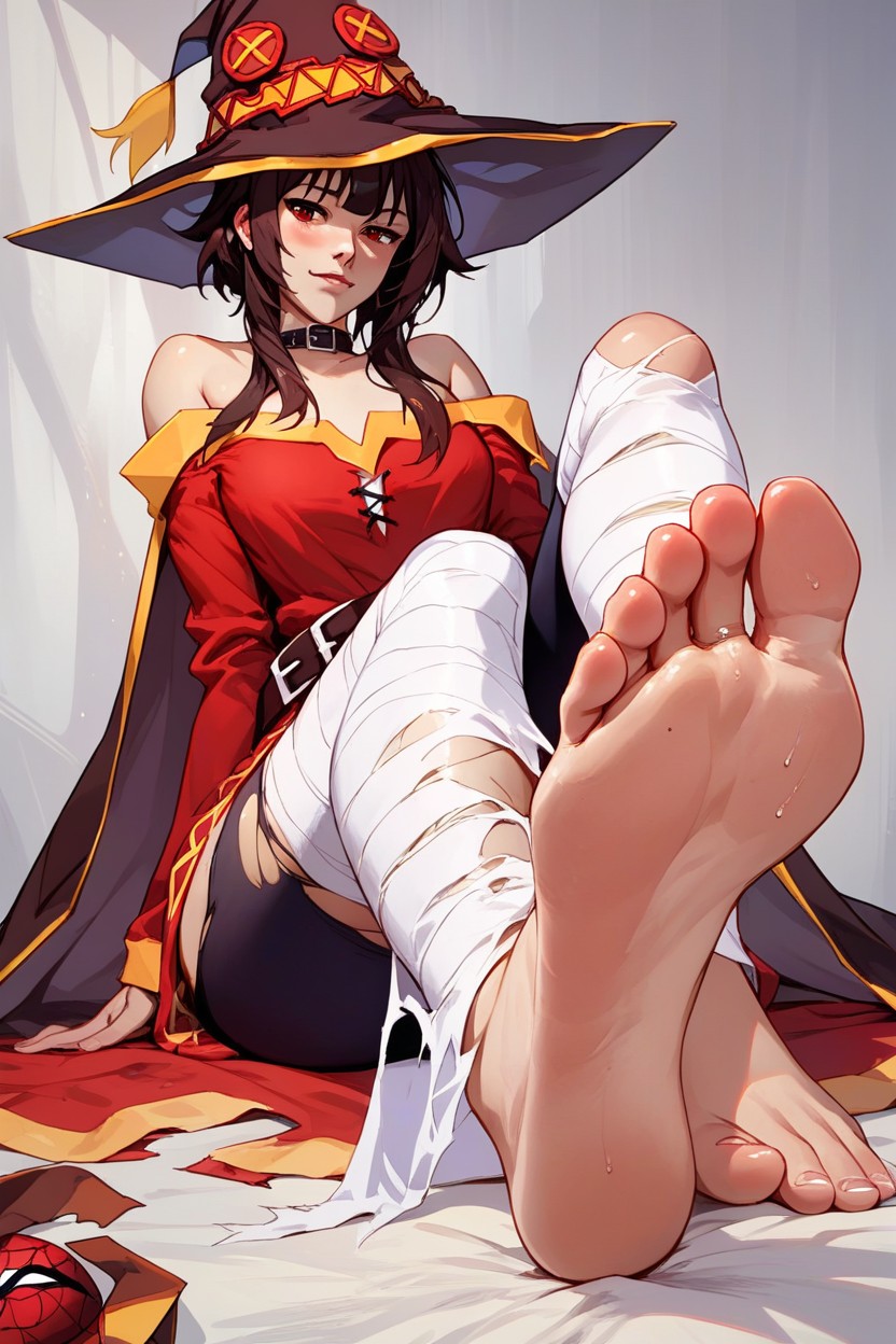 Torn Costume, Feet Focus, Megumin From Konosuba Dressed As Spider-manAI黄漫