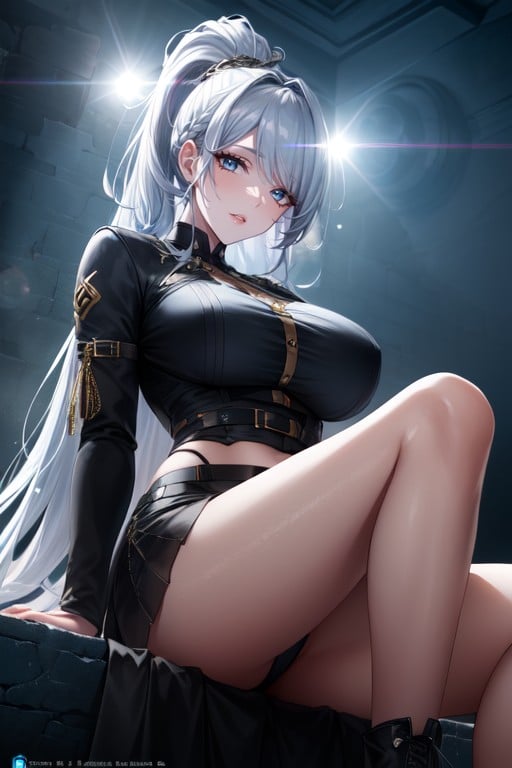 울트라 디테일, Thick Full Lips With A Curvy Body With Extremely Large Breasts And Ass, Black Combat Boots Extremely Long Hair With High PonytailAI 포르노