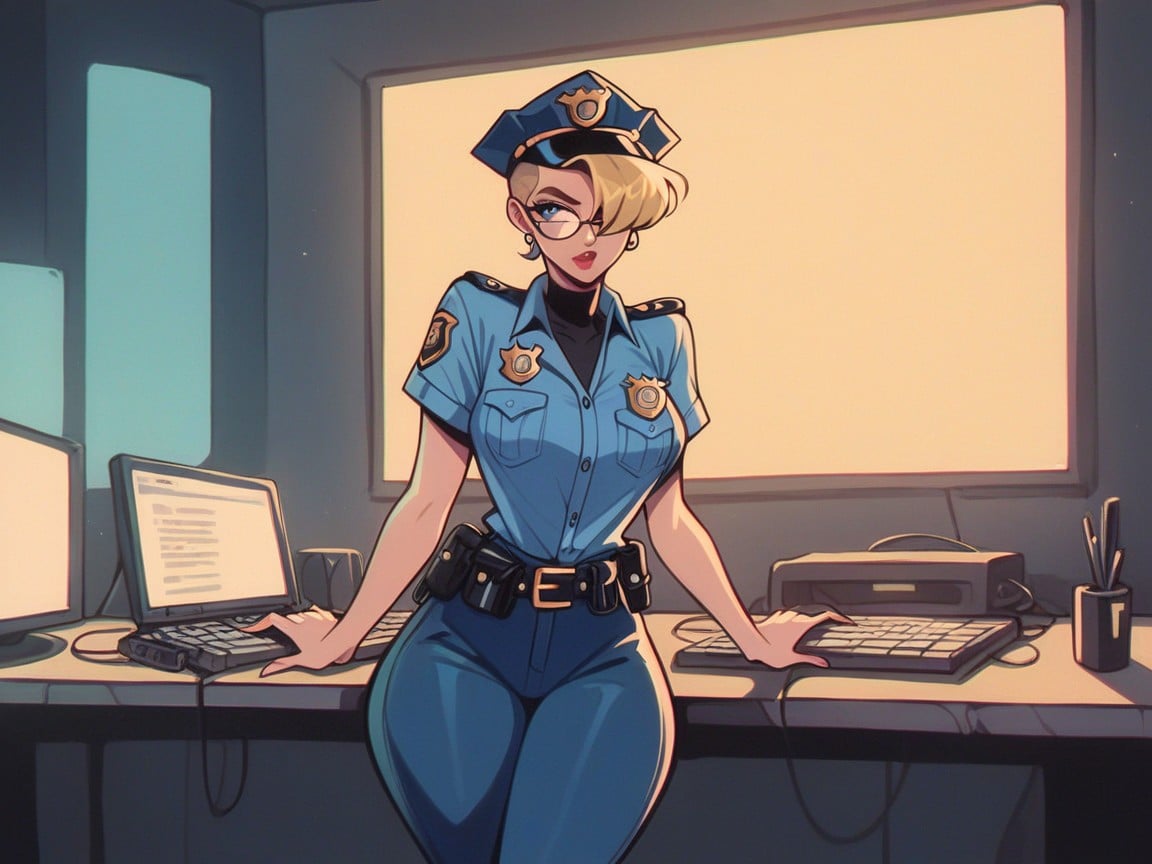 Hair Covering Eye, Typing On Keyboard, Rounded Breast Hentai AI Porn
