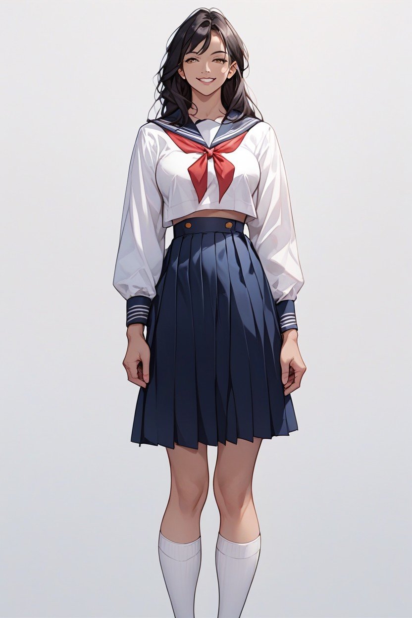 小さなお尻, 日本人, Dark Blue Long Sleeves Japanese Sailor SuitファーリーAIポルノ