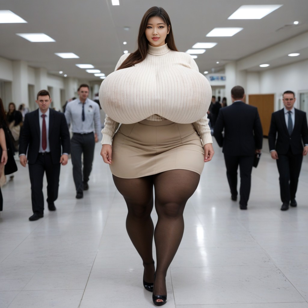 Gigantic Breasts Reaches The Thighs, Gigantic Saggy Breasts In Clothes, Huge Bulge On Skirt AI Porn
