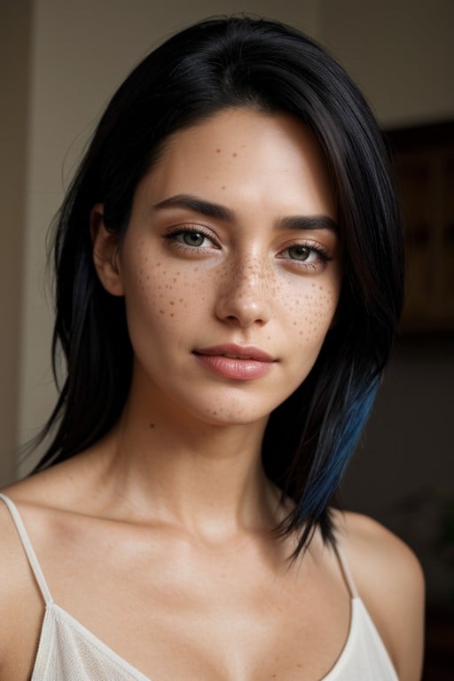 Brown Eyes, Blue Hair, Close Up AI Porn