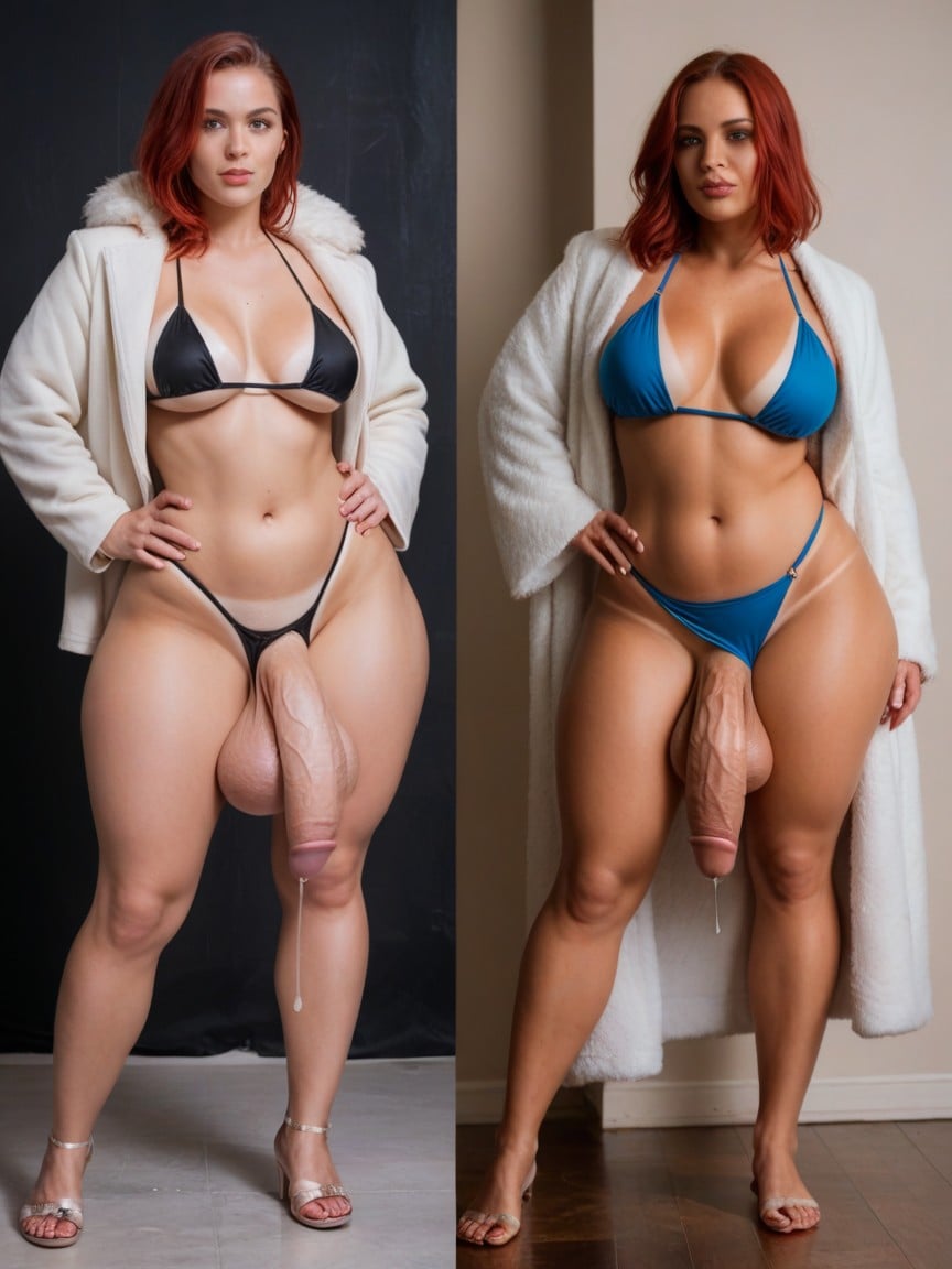 Marques De Bronzage De Bikini, Multiple Views, Manteau De FourrurePorno IA transsexuelle