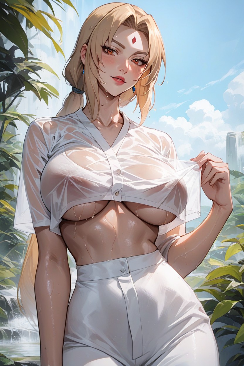 See Through, Figurbetonte Kleidung Nsfw Underboob Ganzkörperanzug White Clothing, Wet Clothing헨타이 AI 포르노