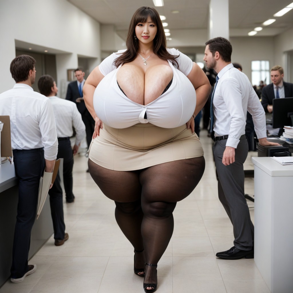 사람들로 북적임, Giant Insane Massive Gigantic Breasts, Giantess AI 포르노
