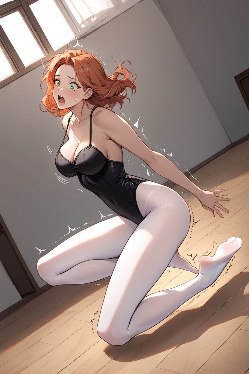 Ginger Hair, Opaque White Pantyhose, No Shoes Hentai AI Porn