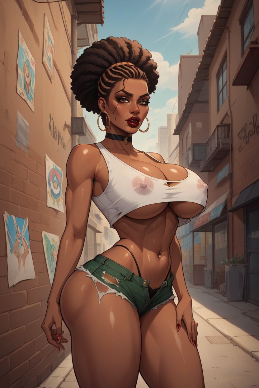 Narrow Alleyway, Stomach Exposed, Bending Over Hentai AI Porn