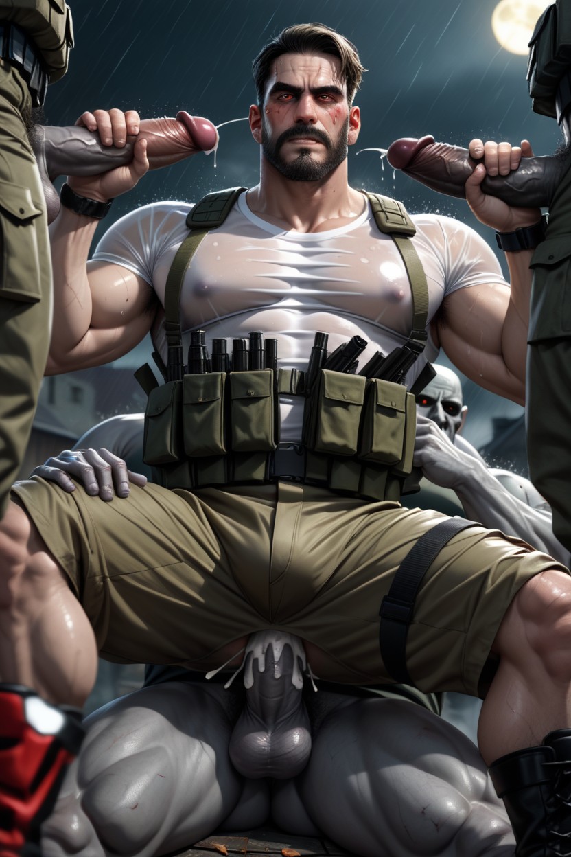 Raining, Deepthroat, Red Tactical Vest AI Gay Porn