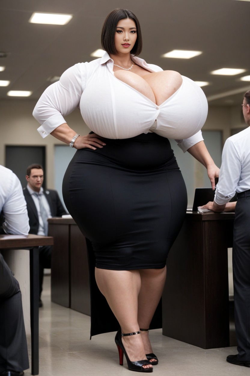 Huge Bulge On Skirt, 1 Pessoa, Giant Hyper Muscular Asian Woman Pornografia de IA