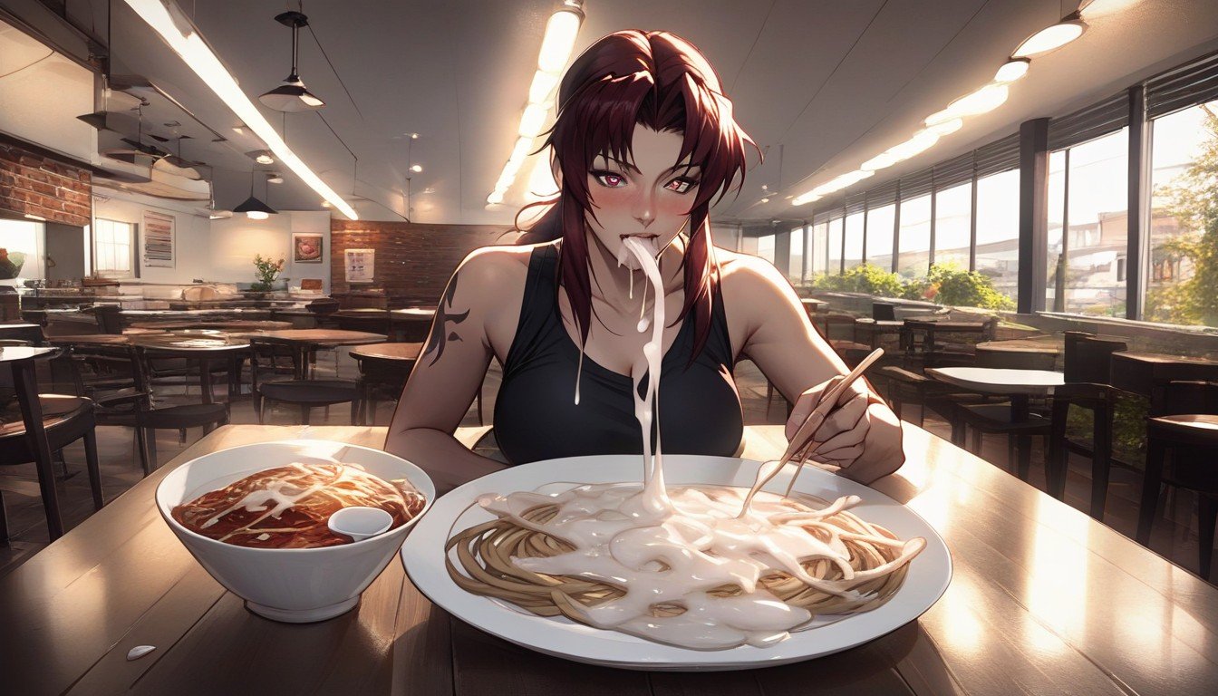 Revy Eating Pasta, Corações De Amor, Revyblack Lagoon Pornografia de IA