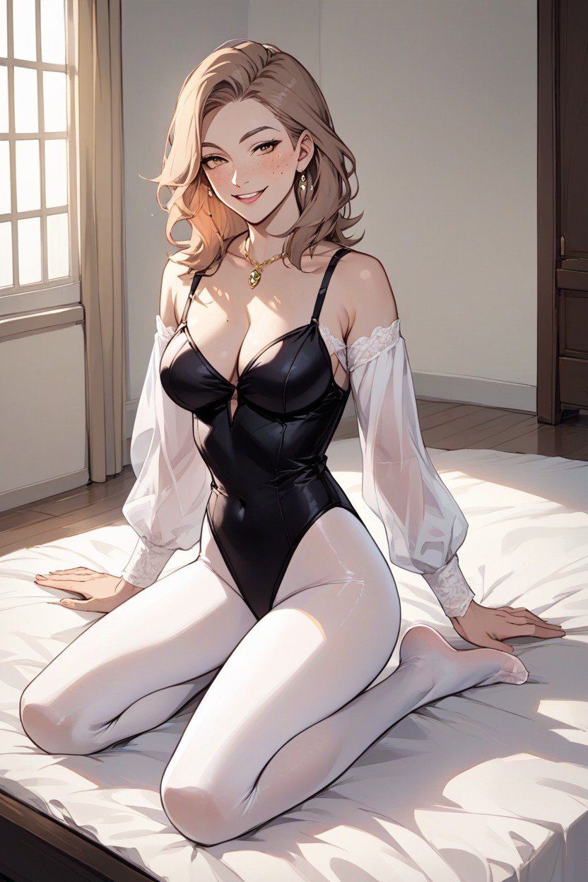 Medium Hair, Long Sleeve Black Leotard, Pretty Feet And LegsPorno IA Hentai