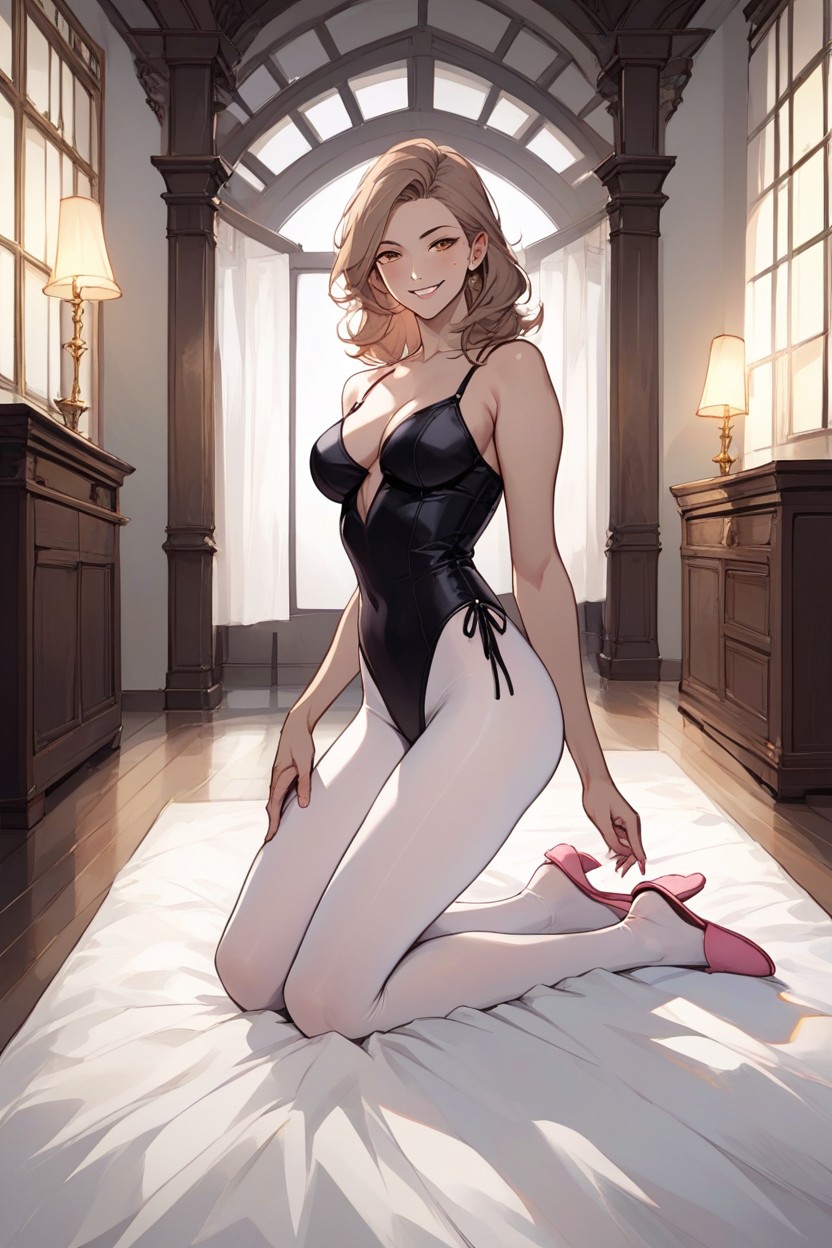 Long Sleeve Black Leotard, Medium Hair, Naughty SmileAI黃片