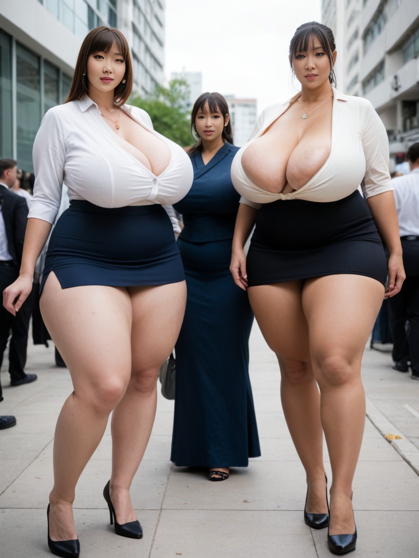Long Legs, Disproportionately Massive Natural Saggy Breasts, 超大碼美人 AI黃片