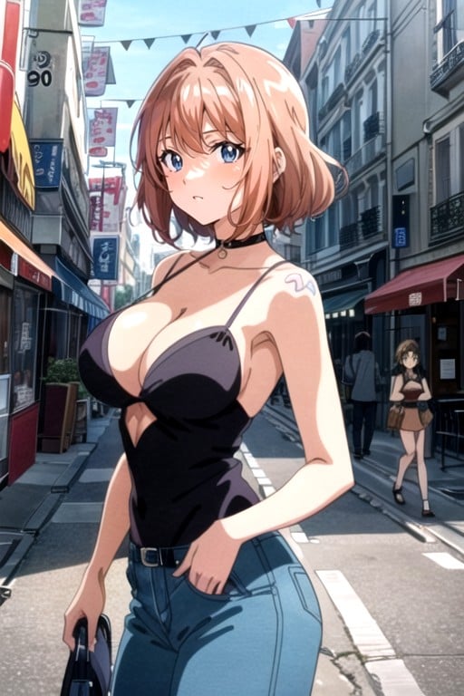 Estilo De Los 90, Vista Frontal, Ciudad EuropeaPorno AI Hentai