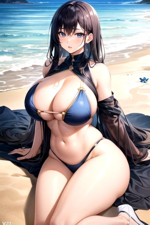 Sein Massif, Plage, Lumière VolumétriquePorno IA Hentai