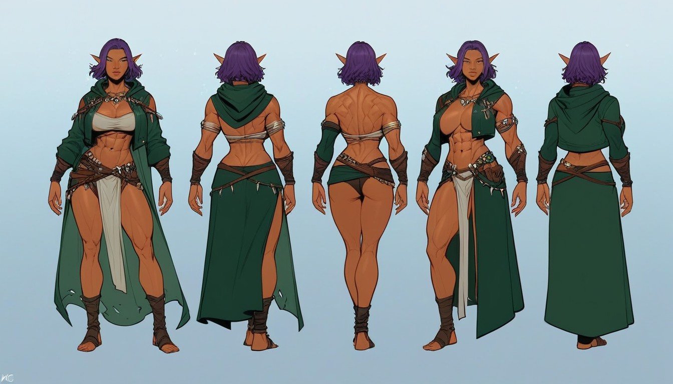 Cartoon Character Design Sheet, Fit Muscular Woman, Elf PrincessAI黃片