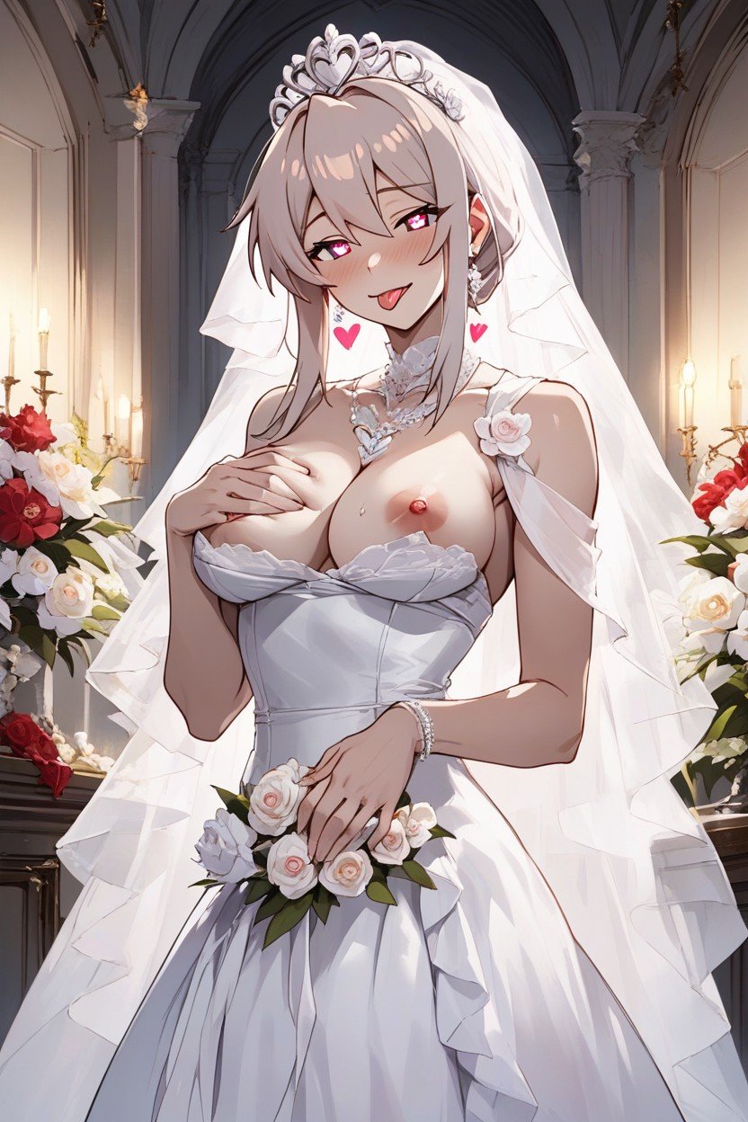 Tongue Out, Love Hearts, Wedding Dress AI Porn