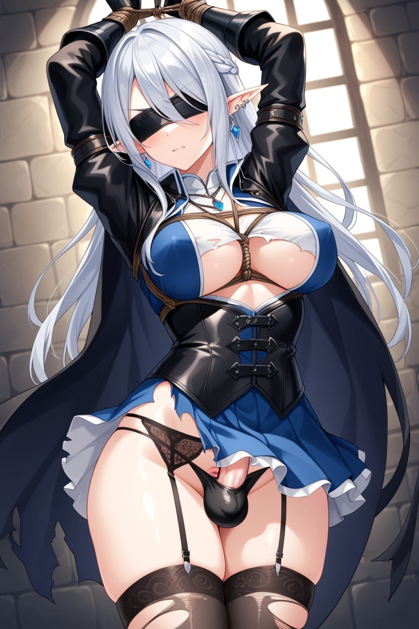 Unbuttoned, Blindfold, Blues Eyes Shemale AI Porn