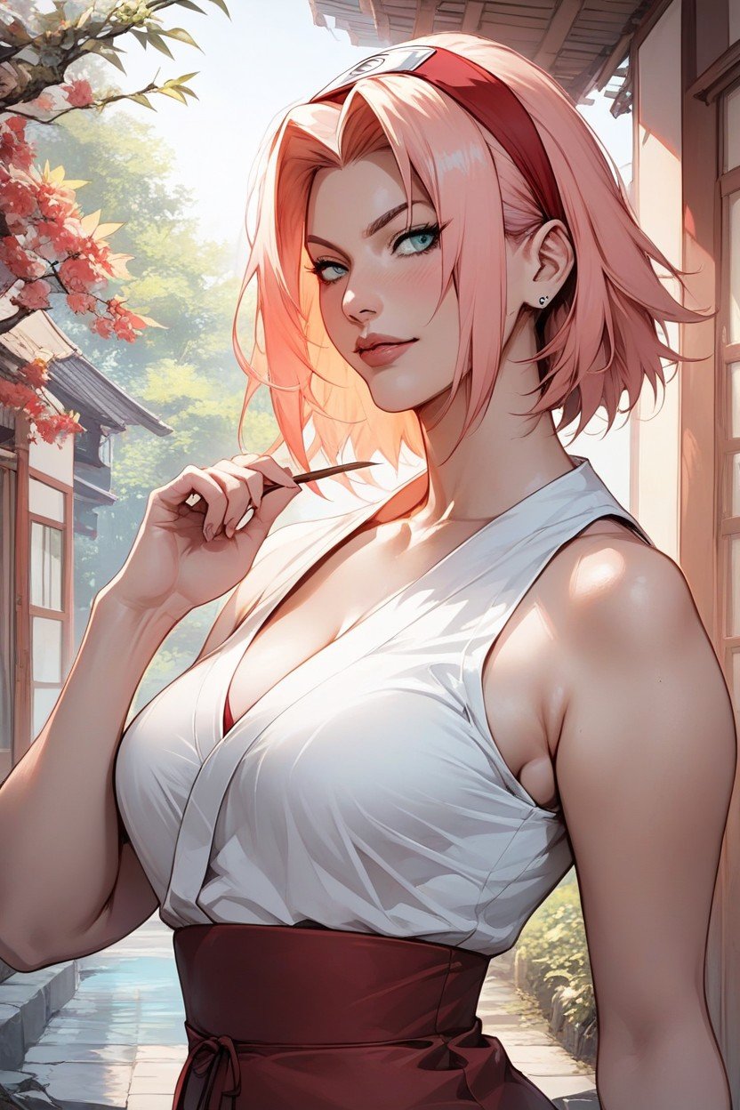 Haruno Sakura From Naruto, Excellent Facial Detailing, 웨이스트 샷헨타이 AI 포르노