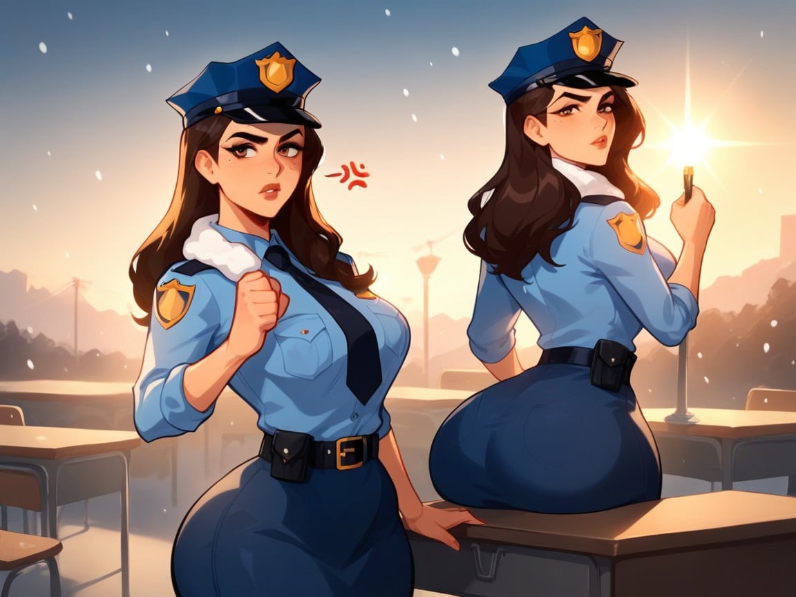 Wide Ass Cheeks, Police Headquarters Background, Coucher De SoleilPorno IA transsexuelle