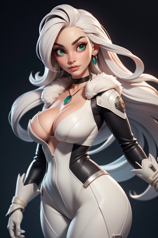 White Leather Gloves With Fur Lining, Long White Hair, Incredibly Gorgeous WomanPorno AI