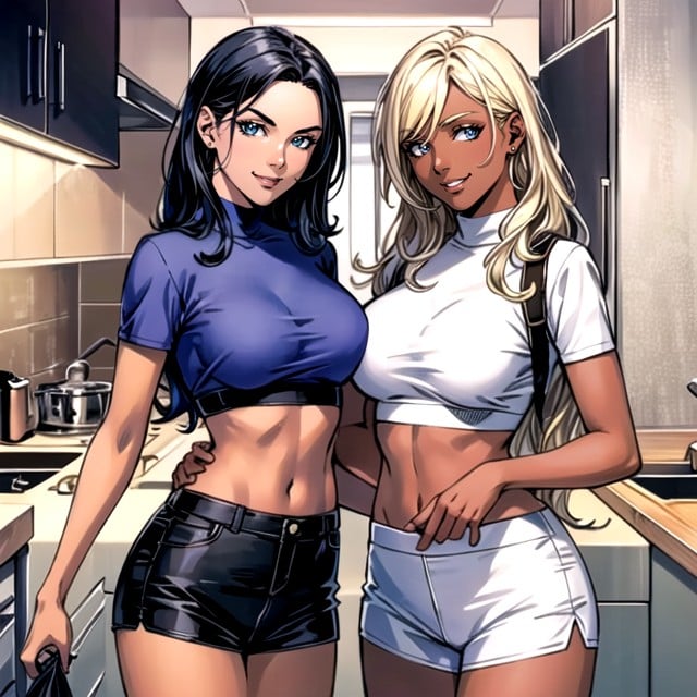 Cozinha, Top Cropped, 2 Pessoas Travesti IA Pornô