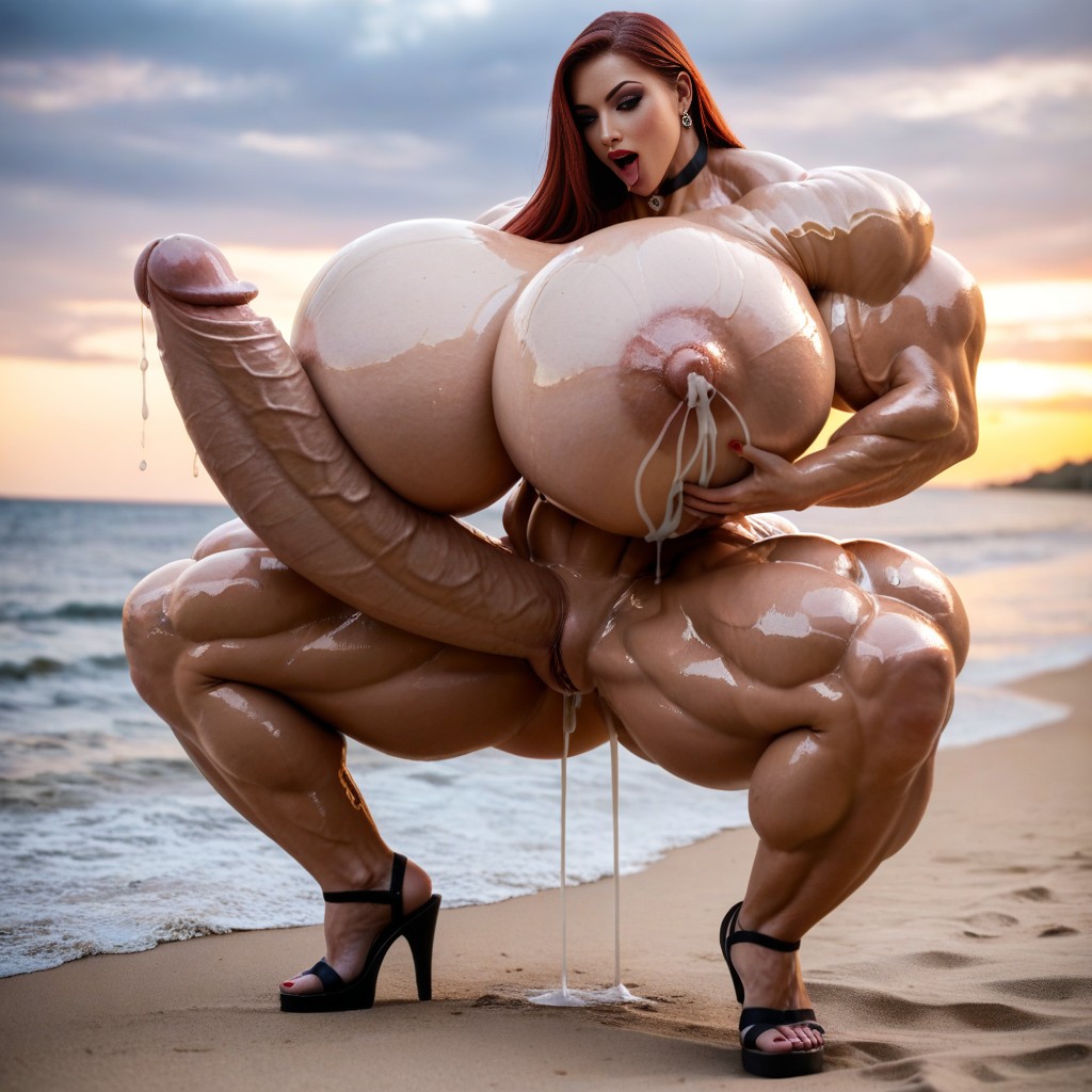 Futanari, Oiled Skin, Open Toe Stilettos AI Porn