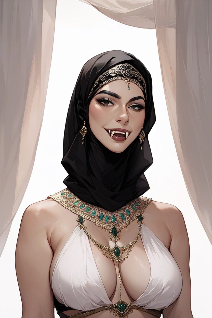 With Vampire Fang Arab Outfit, Black Eyes, Snakes Slithering UpPorno AI Furry