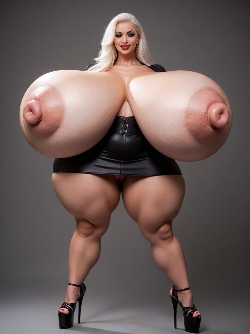 Hyper Gigantic Boobs, Vagina Visible, White Hair AI Porn