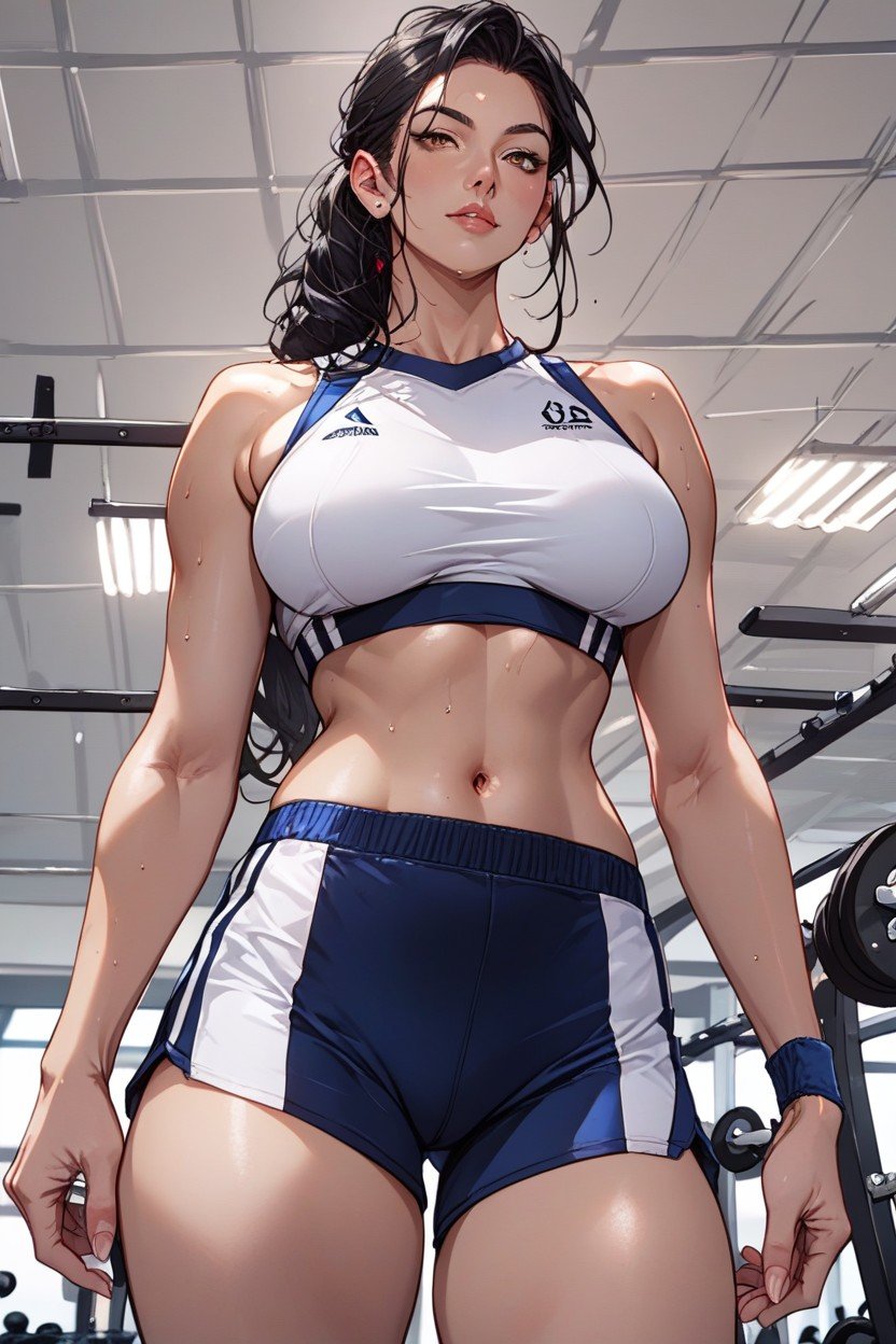 黑色, 健身馆, Wearing Gym OutfitAI黄漫