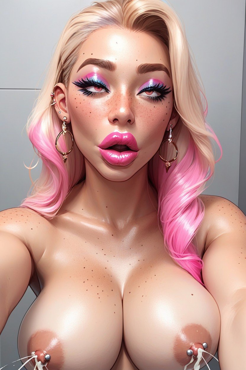 Multi Colored Hair, Top Down, Lactating Pierced Nipples Furry AI Porn