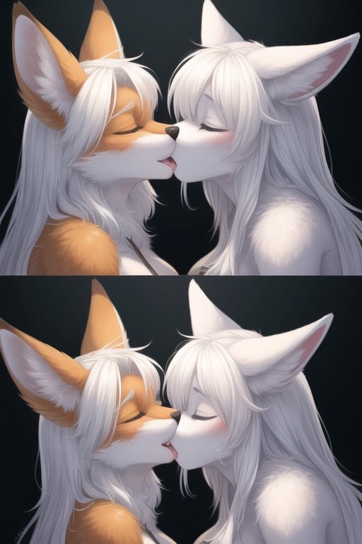 White Hair, Kissing (1 Boy 1 Girl), Fox Furry AI Porn