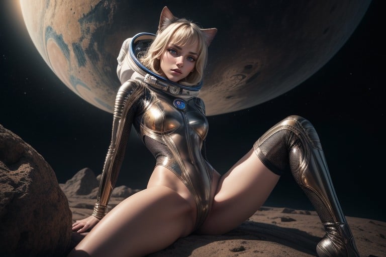 Planeta Alienígena, Orejas De Gato, Sentada Con Las Piernas AbiertasPorno AI