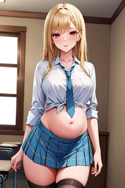 Skirt, Thigh High Socks, Pregnant AI Porn